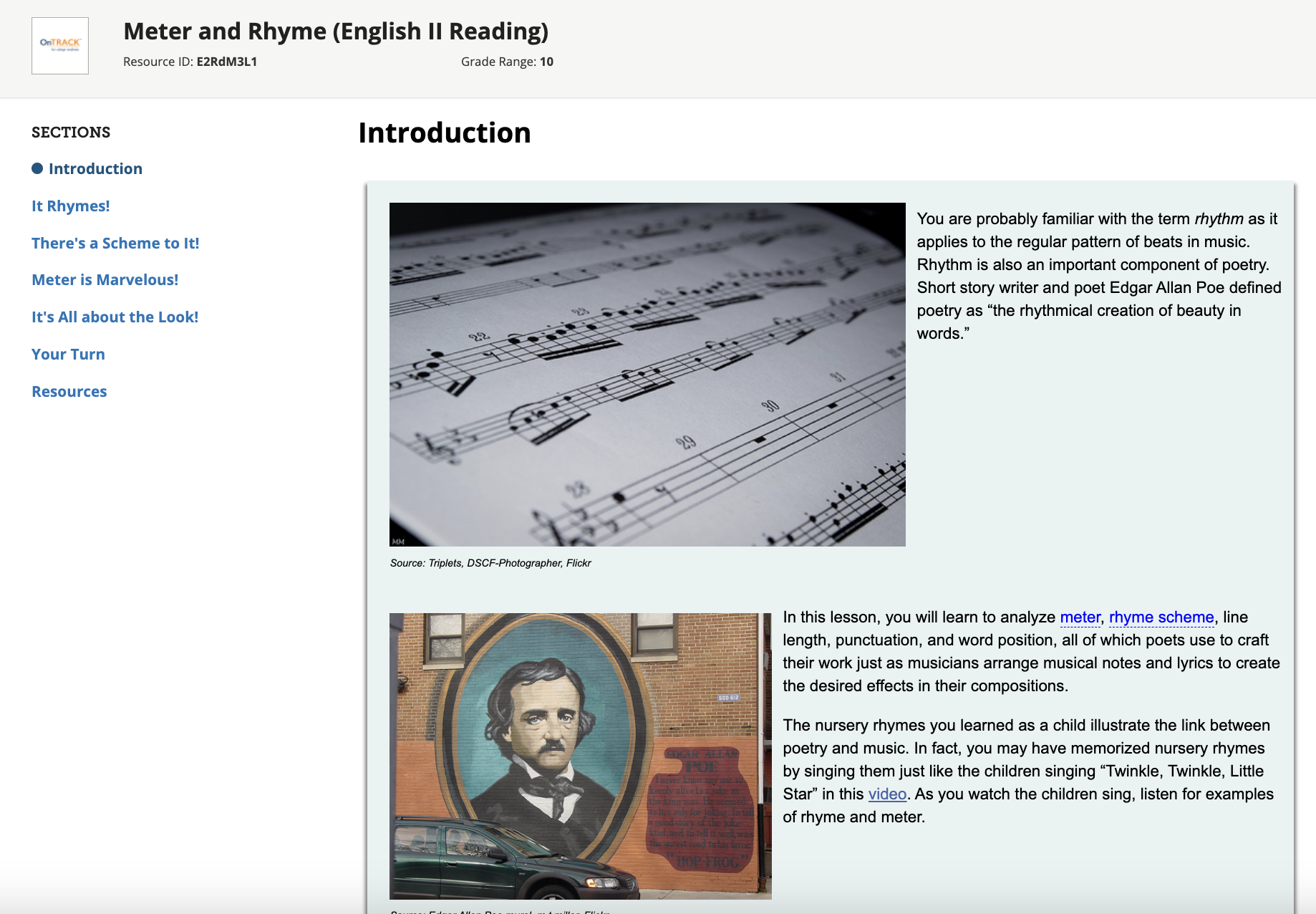 Meter and Rhyme (English II Reading) Interactive
