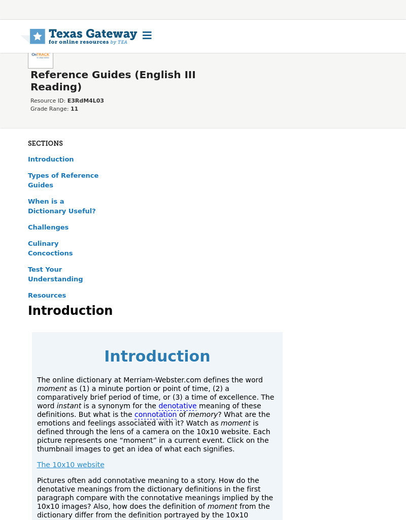 Reference Guides (English III Reading) Interactive