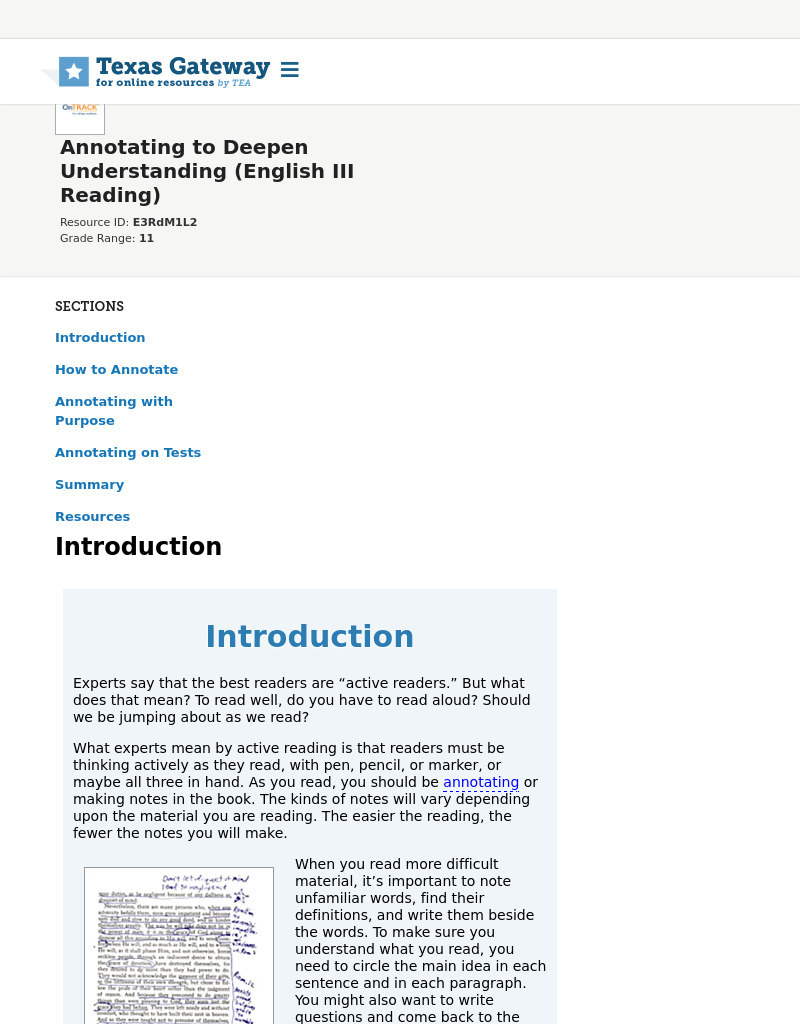 Annotating to Deepen Understanding (English III Reading) Interactive