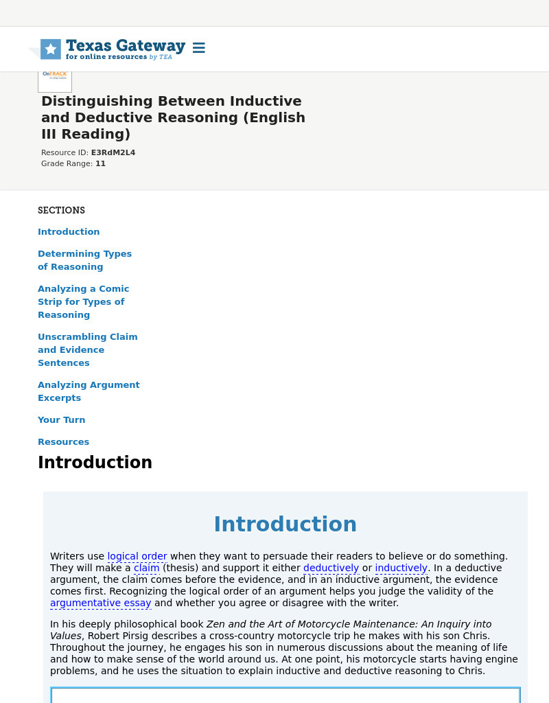 Distinguishing Between Inductive and Deductive Reasoning (English III Reading) Interactive