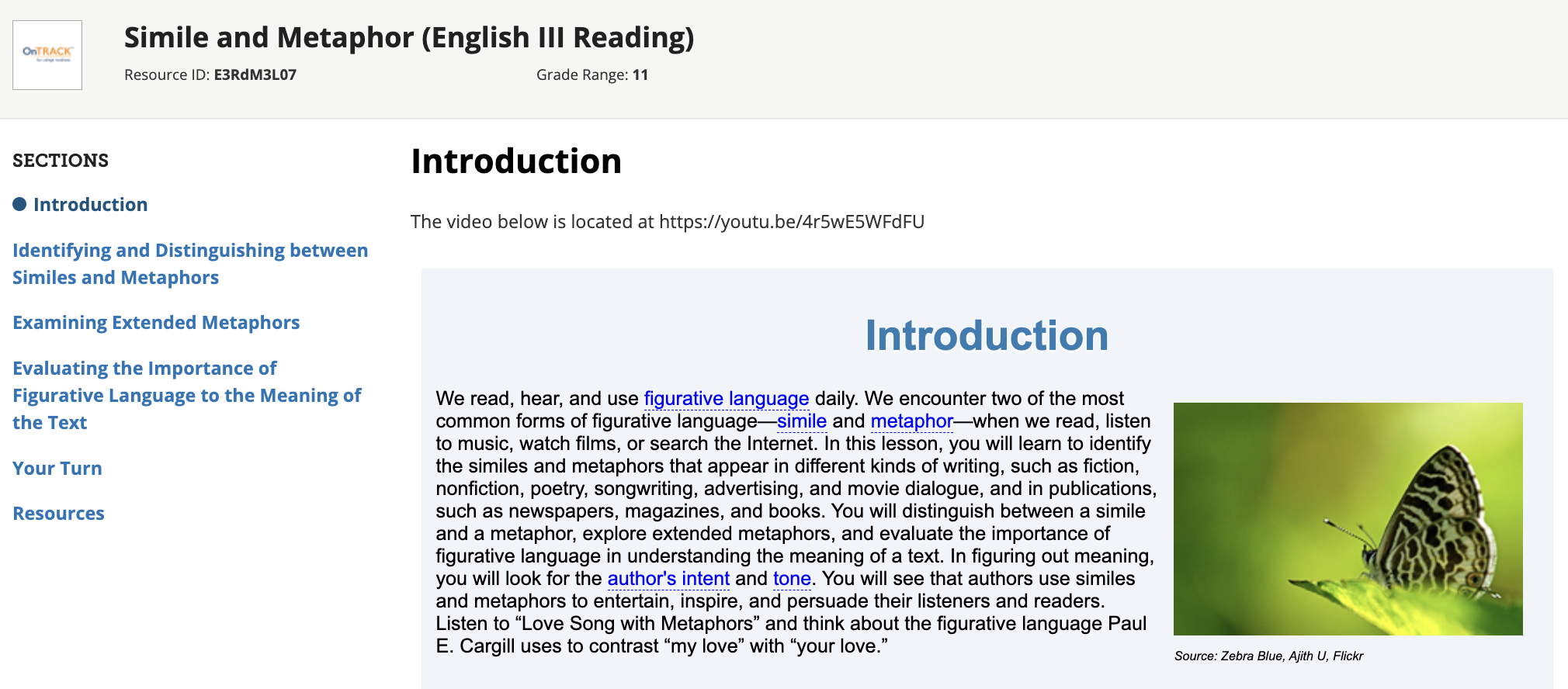 Simile and Metaphor (English III Reading) Interactive