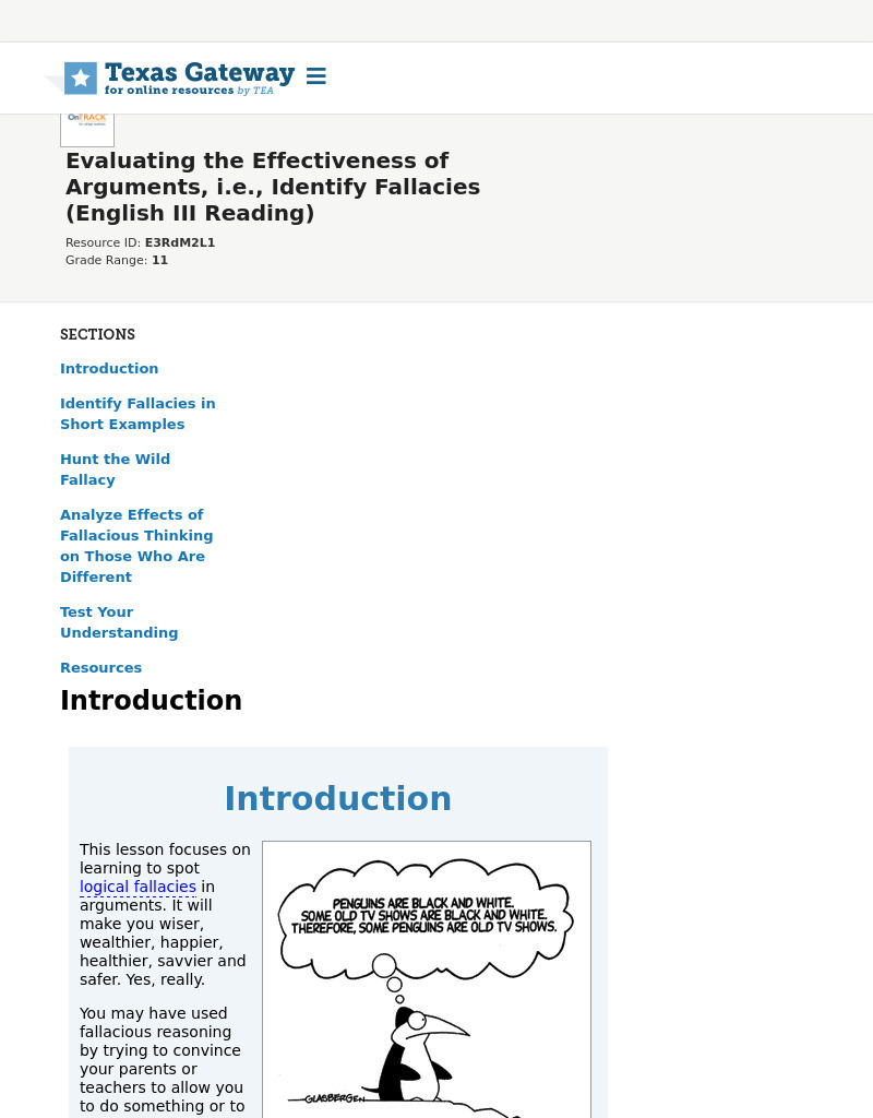 Evaluating the Effectiveness of Arguments, i.e., Identify Fallacies (English III Reading) Interactive