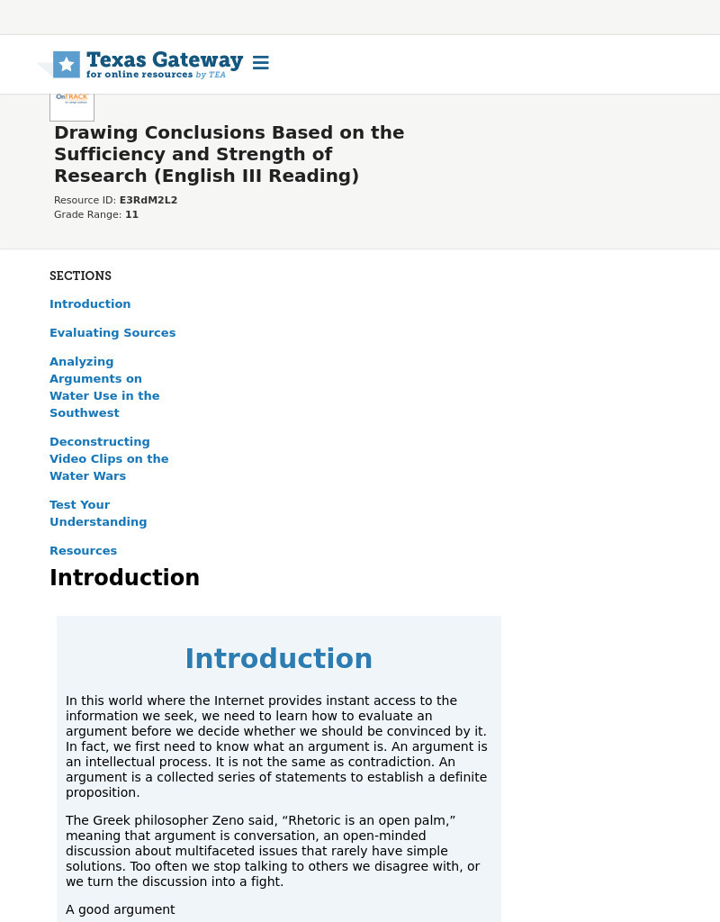 Drawing Conclusions Based on the Sufficiency and Strength of Research (English III Reading) Interactive