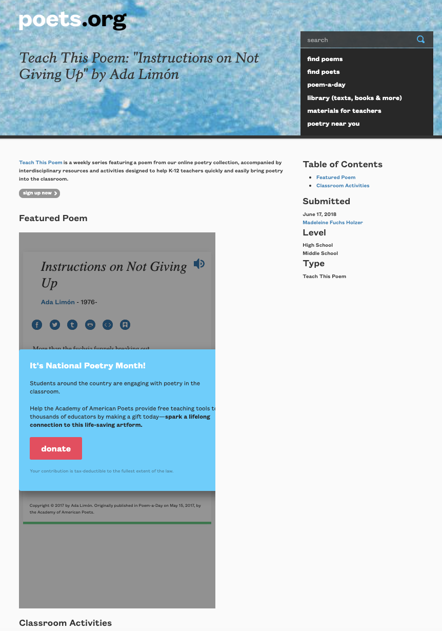 Teach This Poem: "Instructions on Not Giving Up" by Ada Limón Lesson Plan