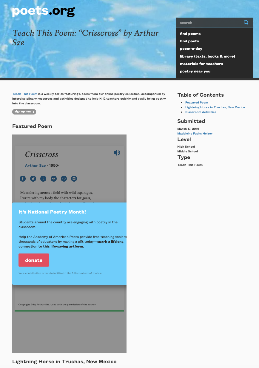 Teach This Poem: “Crisscross” by Arthur Sze Lesson Plan