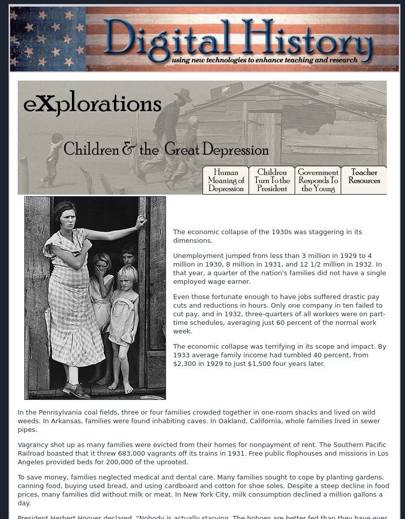 Digital History: Explorations: Children & the Great Depression Website