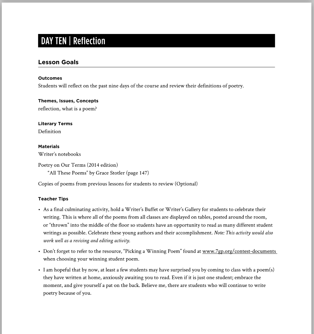 Reflection Lesson Plan