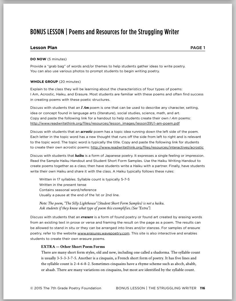 Poems and Resources for the Struggling Writer Lesson Plan
