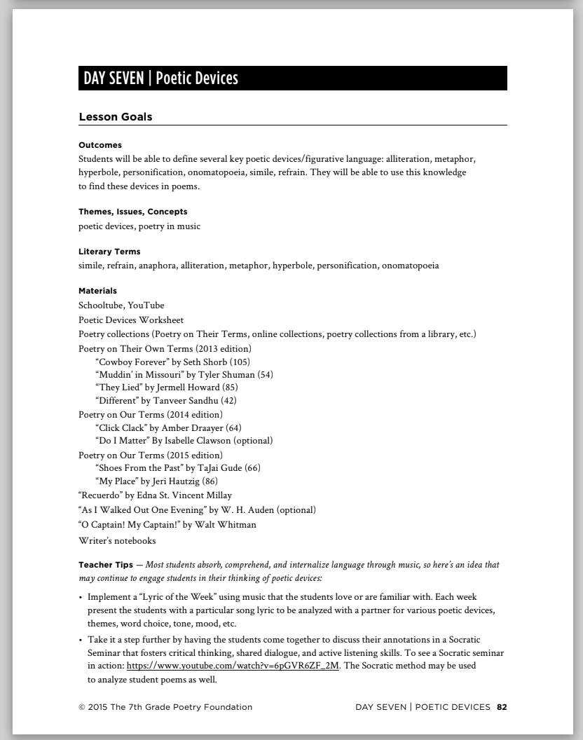 Poetic Devices Lesson Plan
