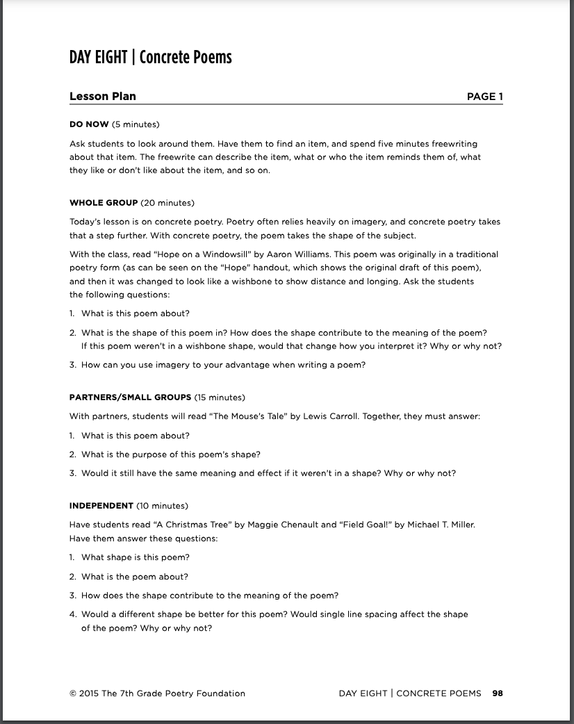 Concrete Poems Lesson Plan