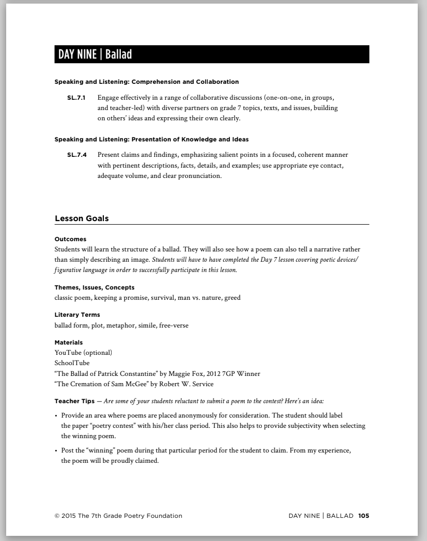 Ballad Lesson Plan