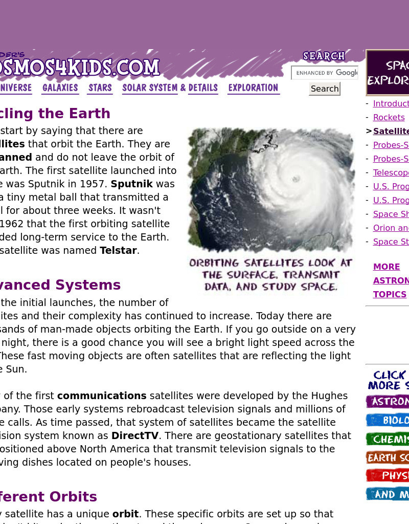 Cosmos4 Kids: Exploration: Satellites Handout