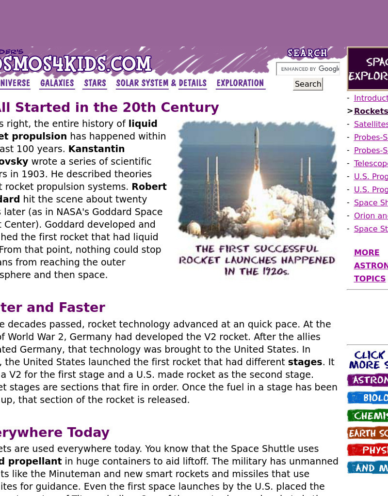 Cosmos4 Kids: Exploration: Rockets Handout