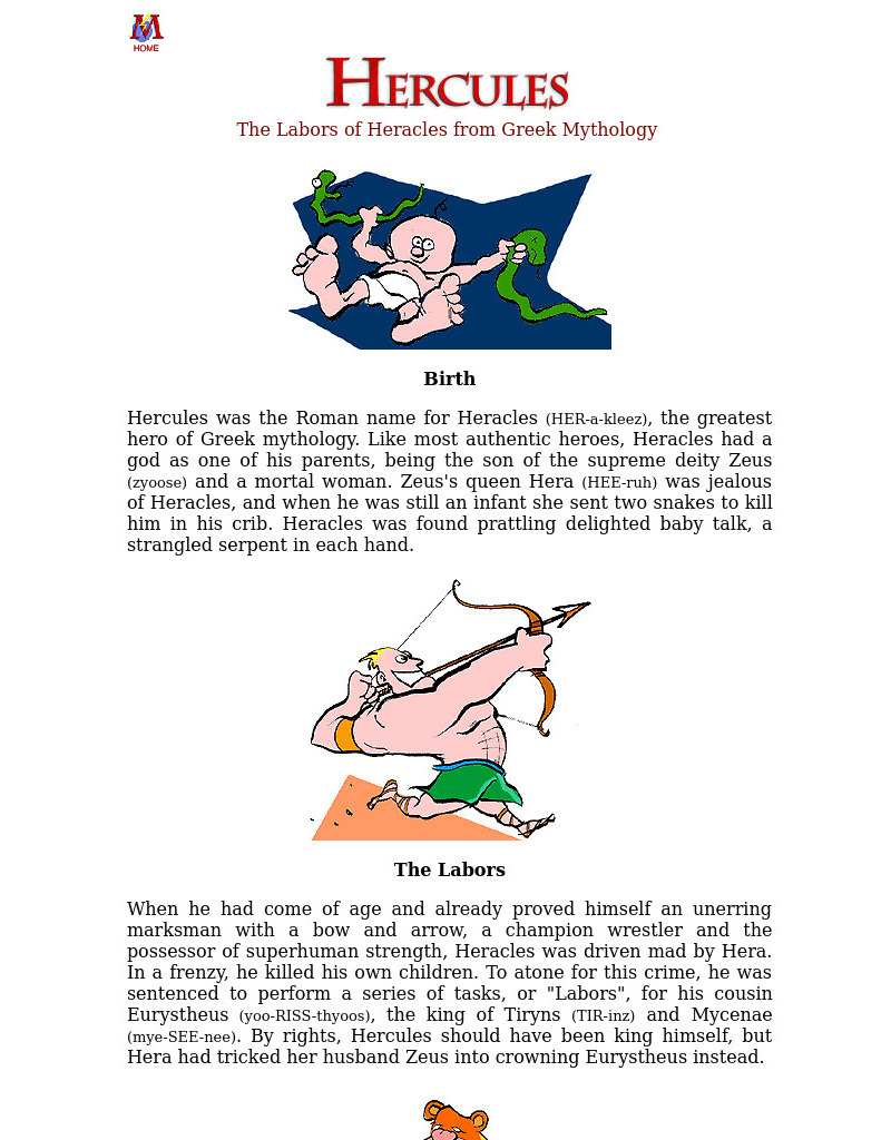 Mythweb: Greek Mythology: The Labors of Heracles from Greek Mythology Website