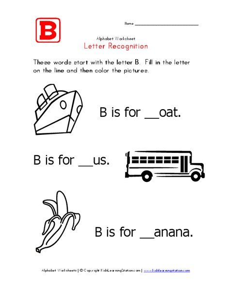 Letter Recognition: The Letter B Worksheet