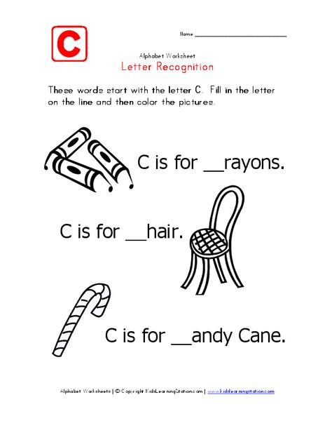Letter Recognition: The Letter C Worksheet