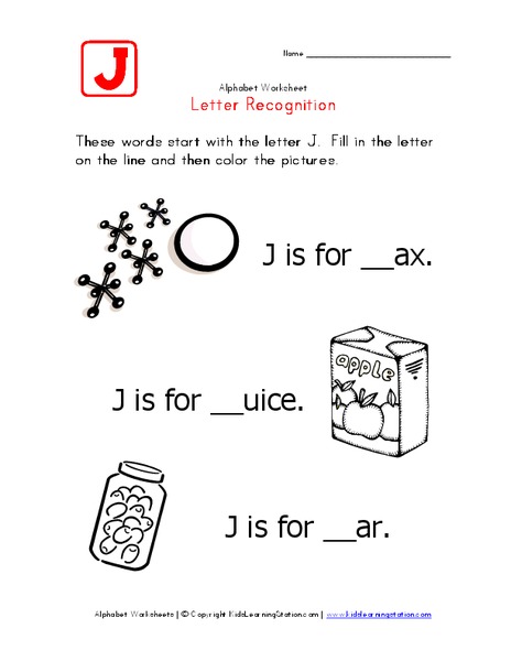 Letter Recognition: The Letter J Worksheet