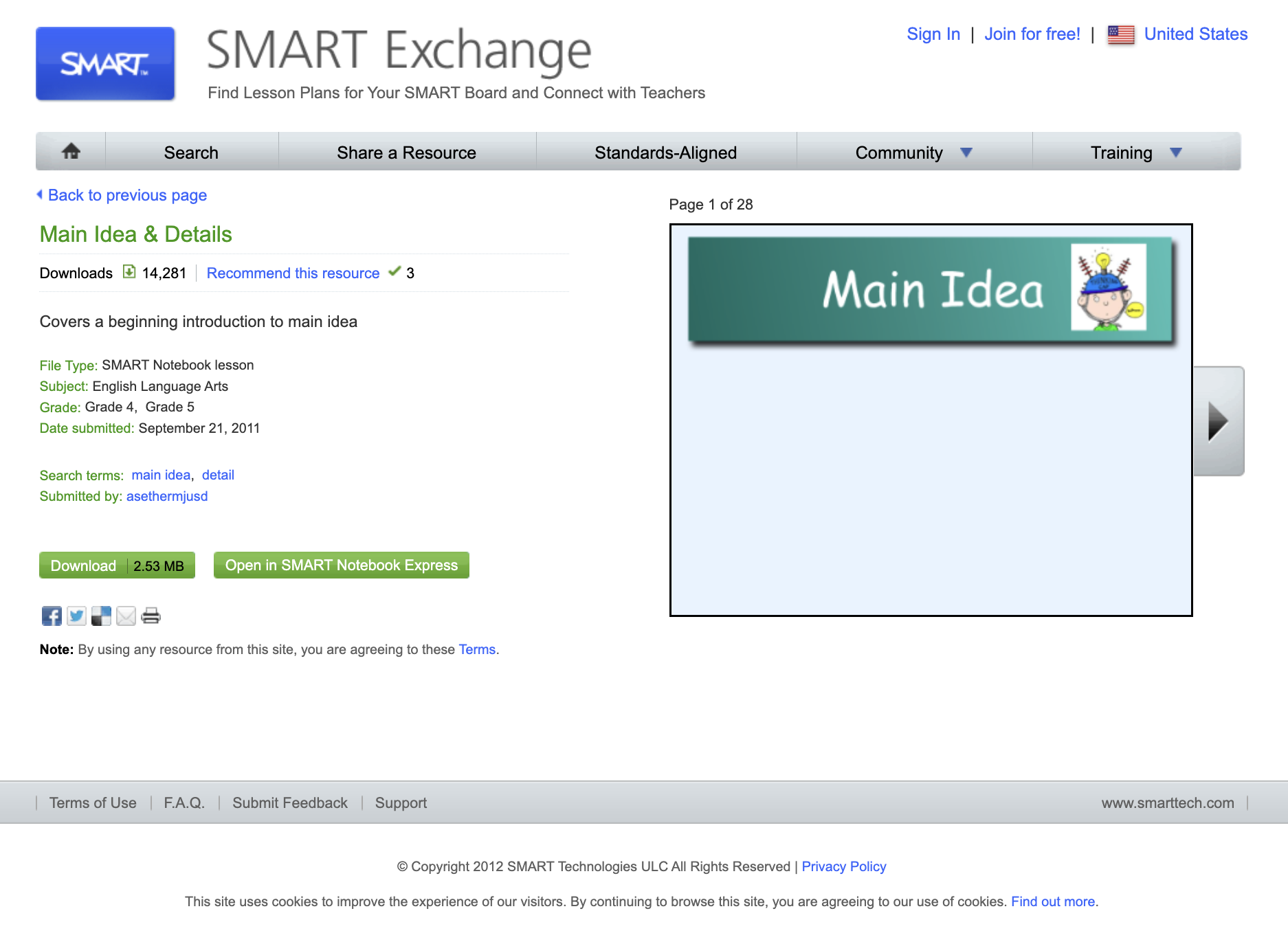 Smart: Main Idea & Details Whiteboard