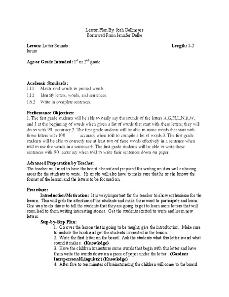 Letter Sounds Lesson Plan