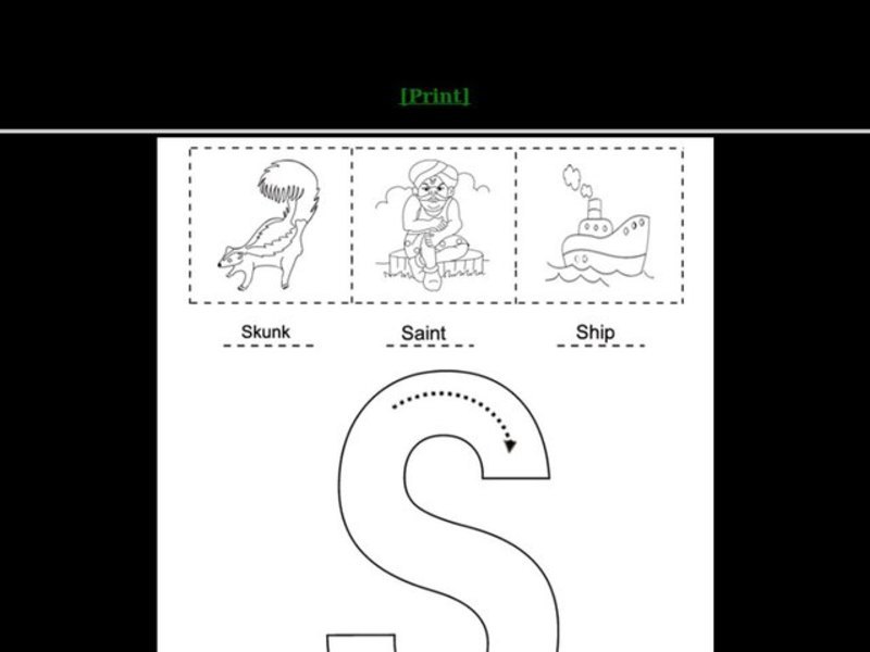 Letter Ss Words and Pictures Worksheet