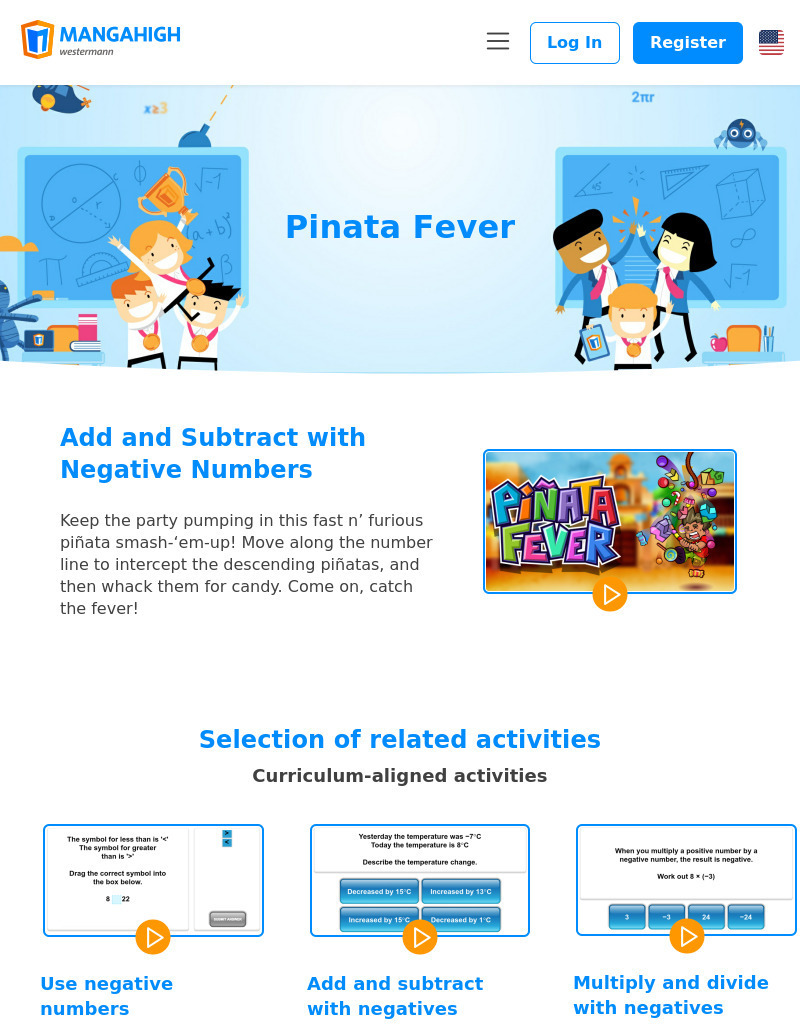Mangahigh: Pinata Fever: Add and Subtract With Negative Numbers Interactive