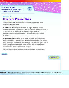 Mc Graw Hill: Part 2 Reading: Informational Text: Compare Perspectives Handout