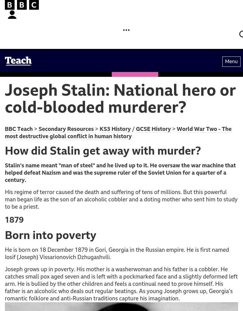 Bbc: Joseph Stalin: National Hero or Cold Blooded Murderer Handout