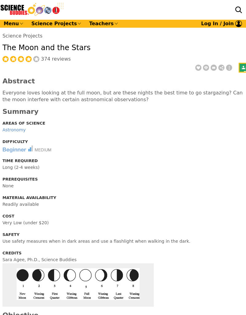 Science Buddies: The Moon and the Stars Activity