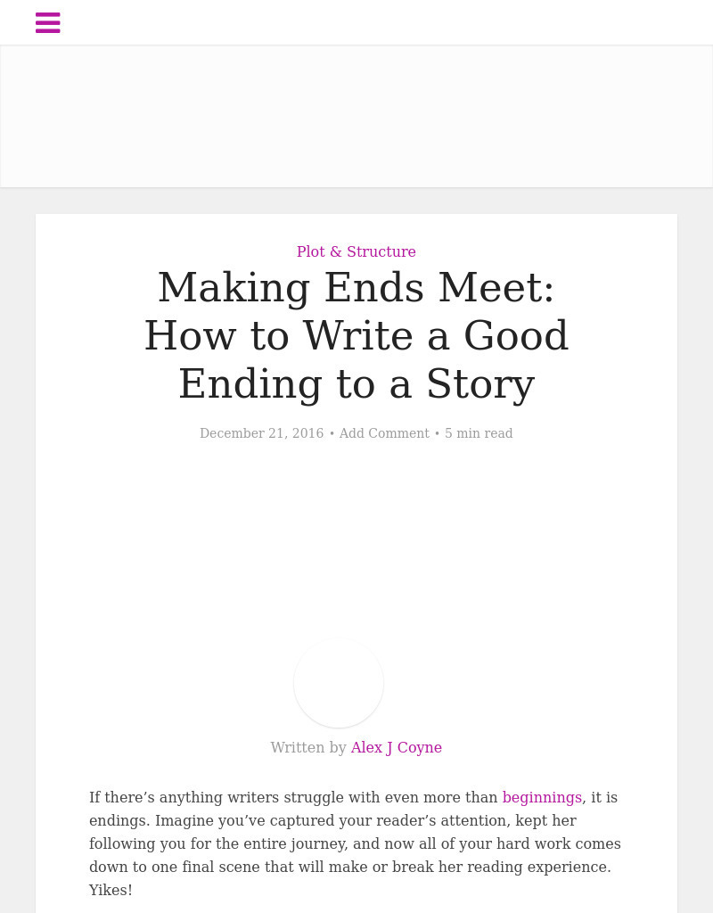 Re:fiction: Making Ends Meet: How to Write a Good Ending to a Story Article