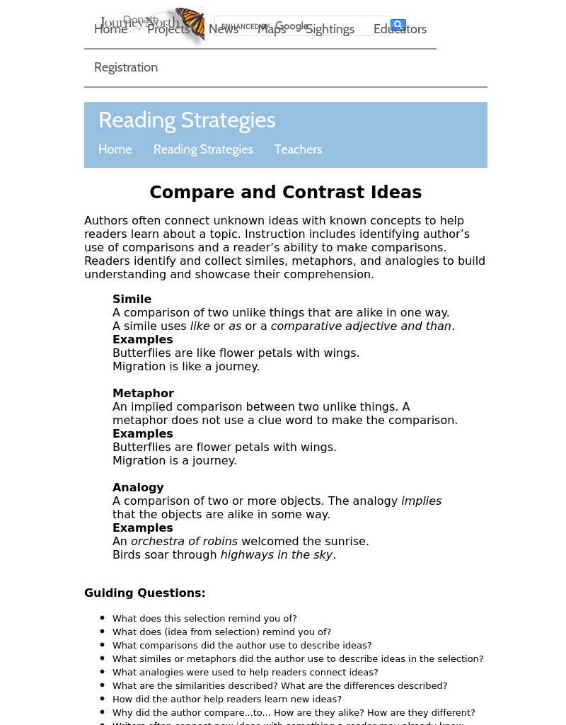 Annenberg Learner: Journey North: Reading Strategies: Compare and Contrast Ideas Handout