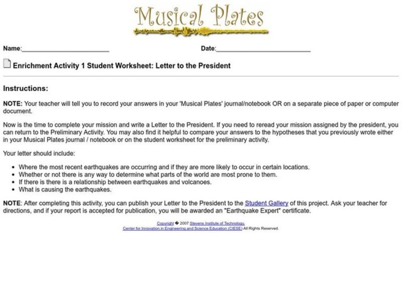 Letter to the President Worksheet
