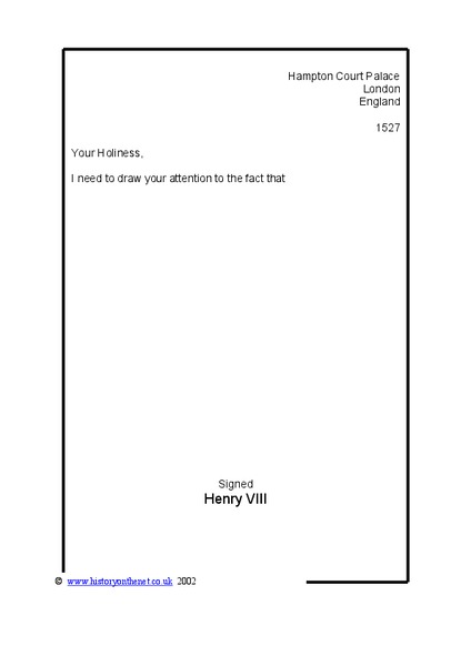 Letter to the Pope from Henry VIII Worksheet