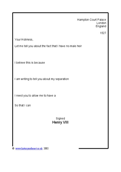 Letter to the Pope from Henry VIII Worksheet