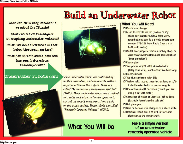 Noaa: Build an Underwater Robot [Pdf] Activity