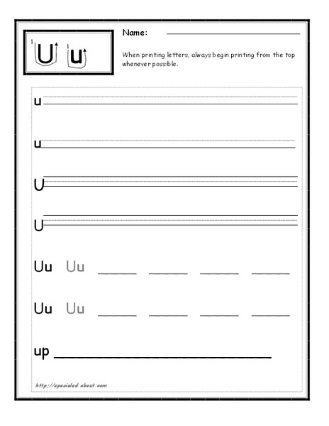 Letter Uu Practice Worksheet