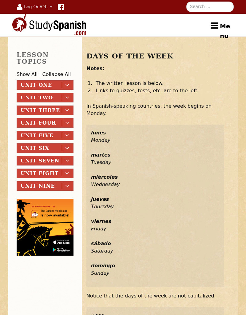 Study Spanish: Days of the Week Lesson Plan