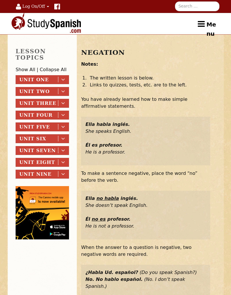 Study Spanish: Negation Lesson Plan