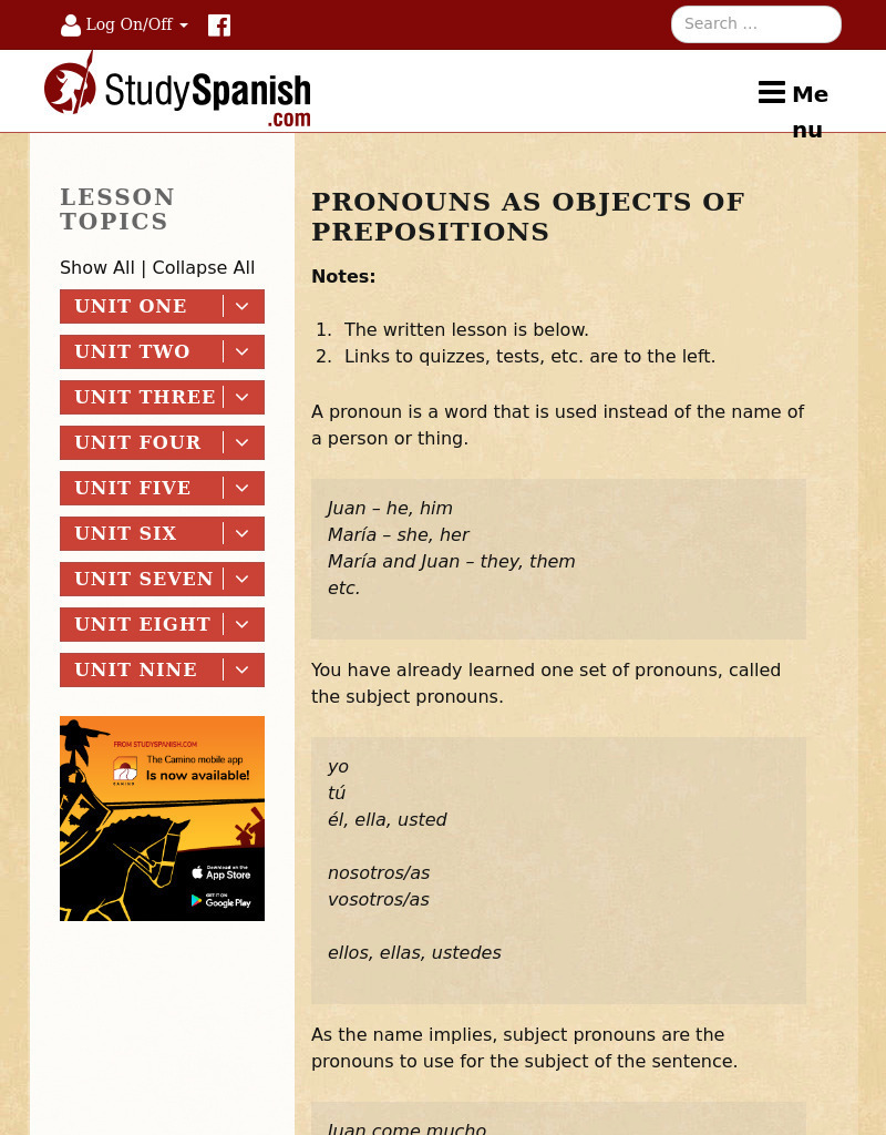 Study Spanish: Pronouns as Objects of Prepositions Lesson Plan