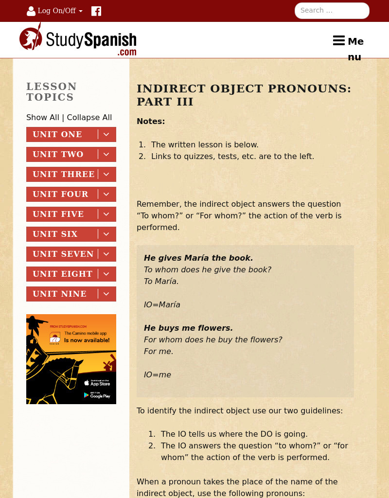 Study Spanish: Indirect Object Pronouns Part Iii Lesson Plan
