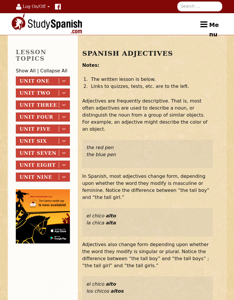 Study Spanish: Adjectives Part I Lesson Plan