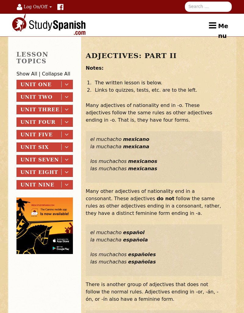 Study Spanish: Adjectives Part Ii Lesson Plan