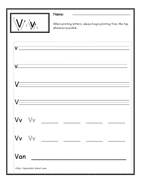 Letter Vv Practice Worksheet