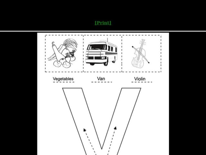 Letter Vv Words and Pictures Worksheet