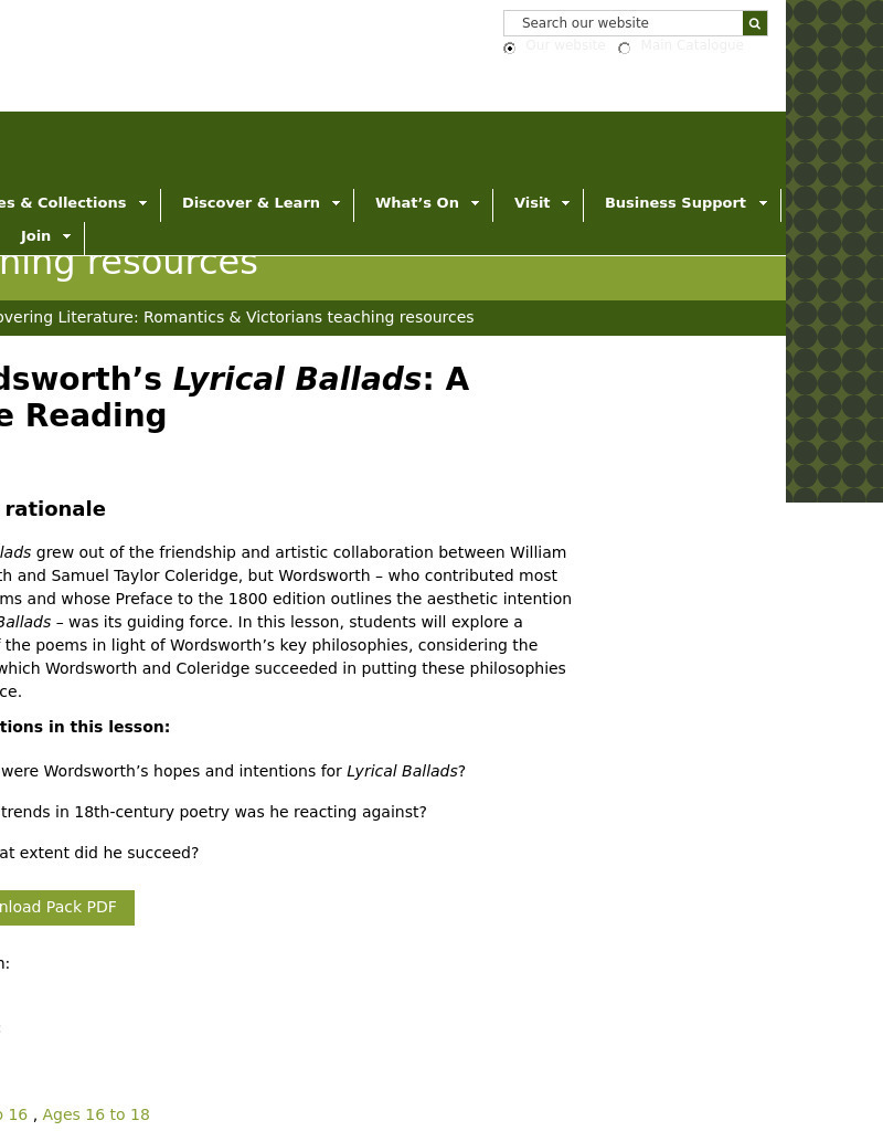 British Library: Wordsworth's Lyrical Ballads: A Close Reading Lesson Plan
