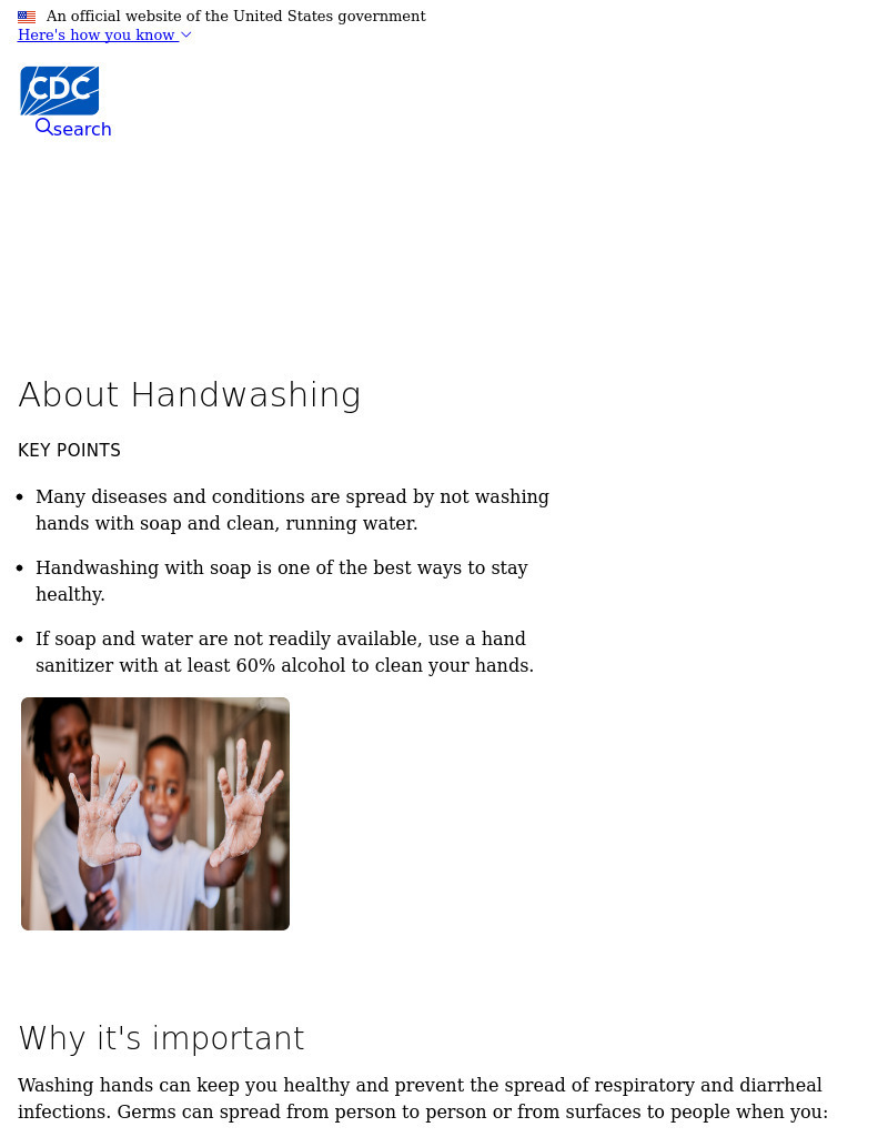 Centers for Disease Control: Importance of Washing Hands Handout