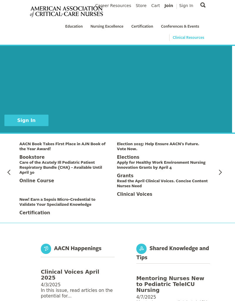 American Association of Critical Care Nurses Website
