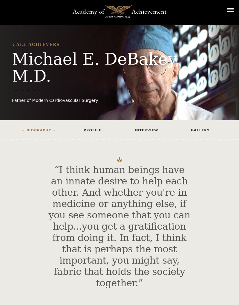 Academy of Achievement: Michael E. De Bakey, m.d. Handout
