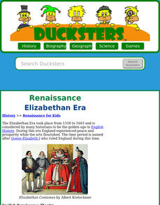 Ducksters: Renaissance for Kids: Elizabethan Era Website