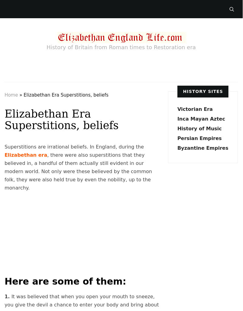 Elizabethan England Life: Elizabethan Superstitions Handout