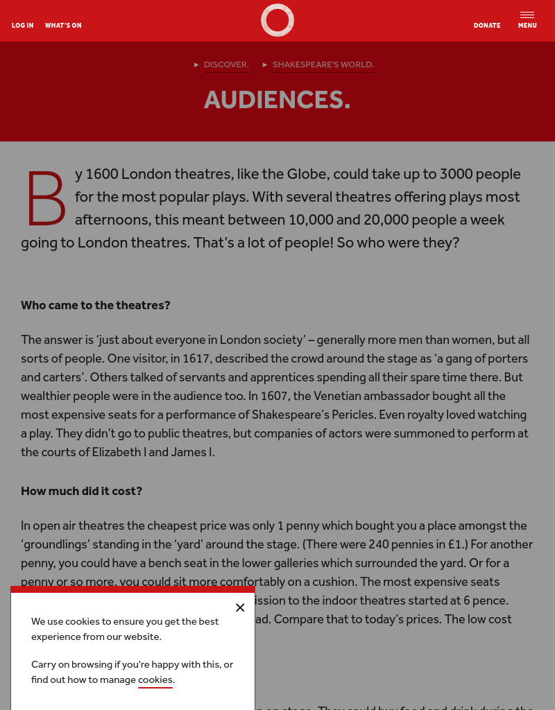 Shakespeare's Globe: Fact Sheet: Audiences Article
